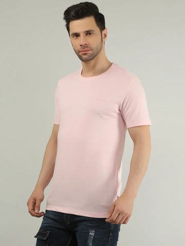 Pink Solid Regular Fit T-shirt Tim Paris