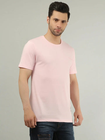 Pink Solid Regular Fit T-shirt Tim Paris