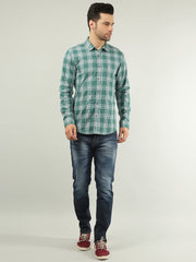 Light Green Checkered Regular Fit Shirt