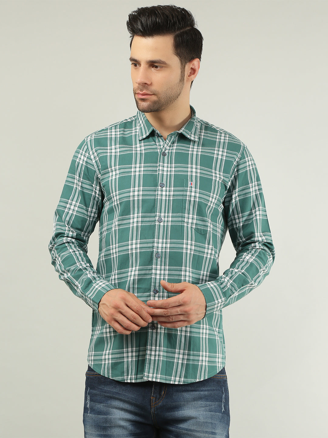 Light Green Checkered Regular Fit Shirt