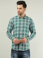 Light Green Checkered Regular Fit Shirt
