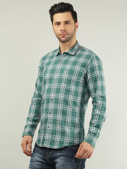 Light Green Checkered Regular Fit Shirt