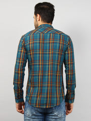 Teal Blue Checkered Regular Fit Shirt