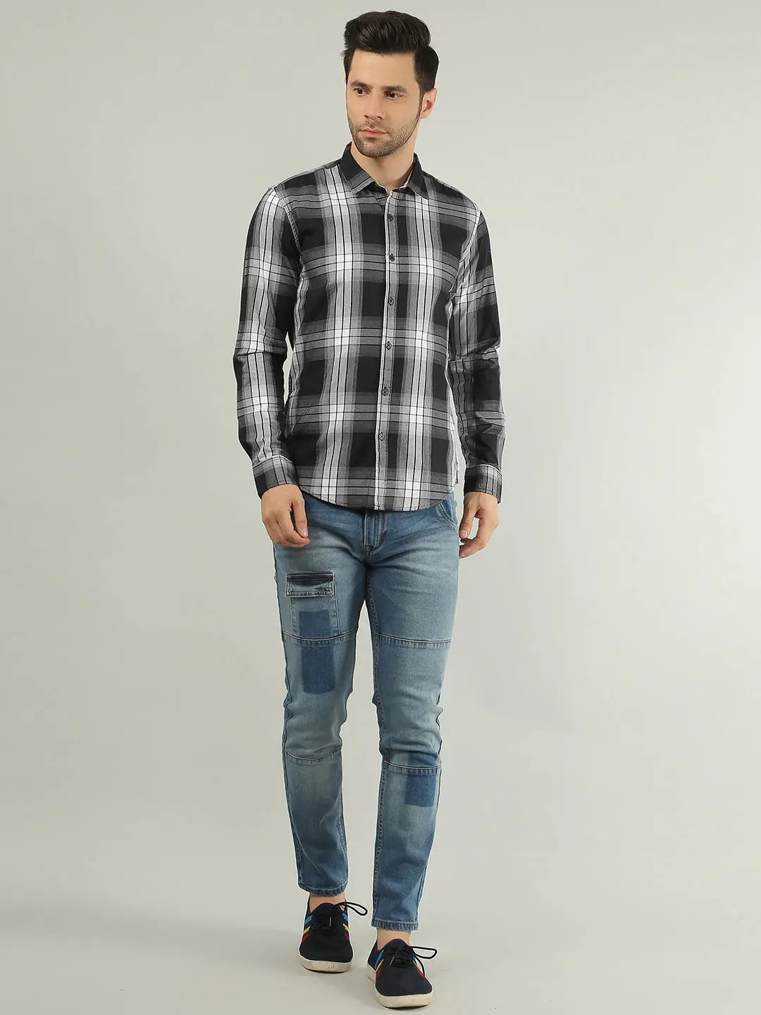 Black Checkered Regular Fit Shirt TIM PARIS