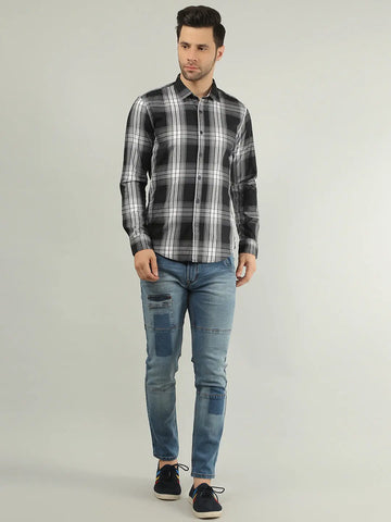 Black Checkered Regular Fit Shirt TIM PARIS