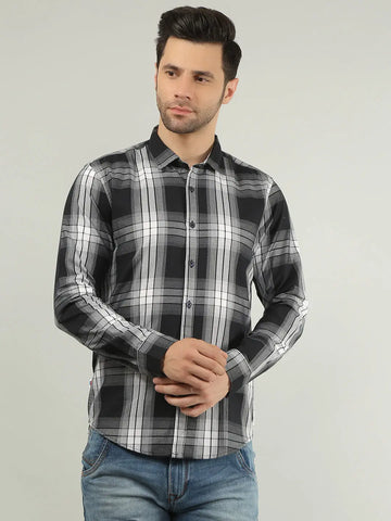Black Checkered Regular Fit Shirt TIM PARIS