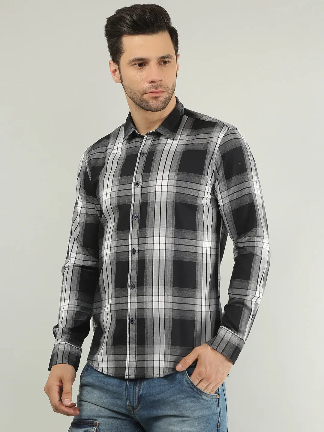 Black Checkered Regular Fit Shirt TIM PARIS
