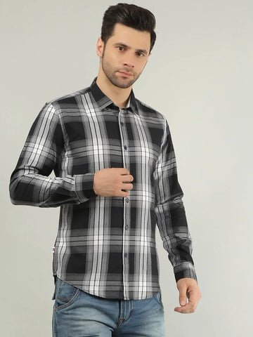 Black Checkered Regular Fit Shirt TIM PARIS