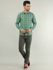 Leaf Green Checkered Regular Fit Shirt