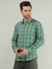 Leaf Green Checkered Regular Fit Shirt