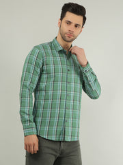 Leaf Green Checkered Regular Fit Shirt