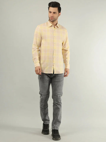 Orange Checkered Regular Fit Shirt TIM PARIS