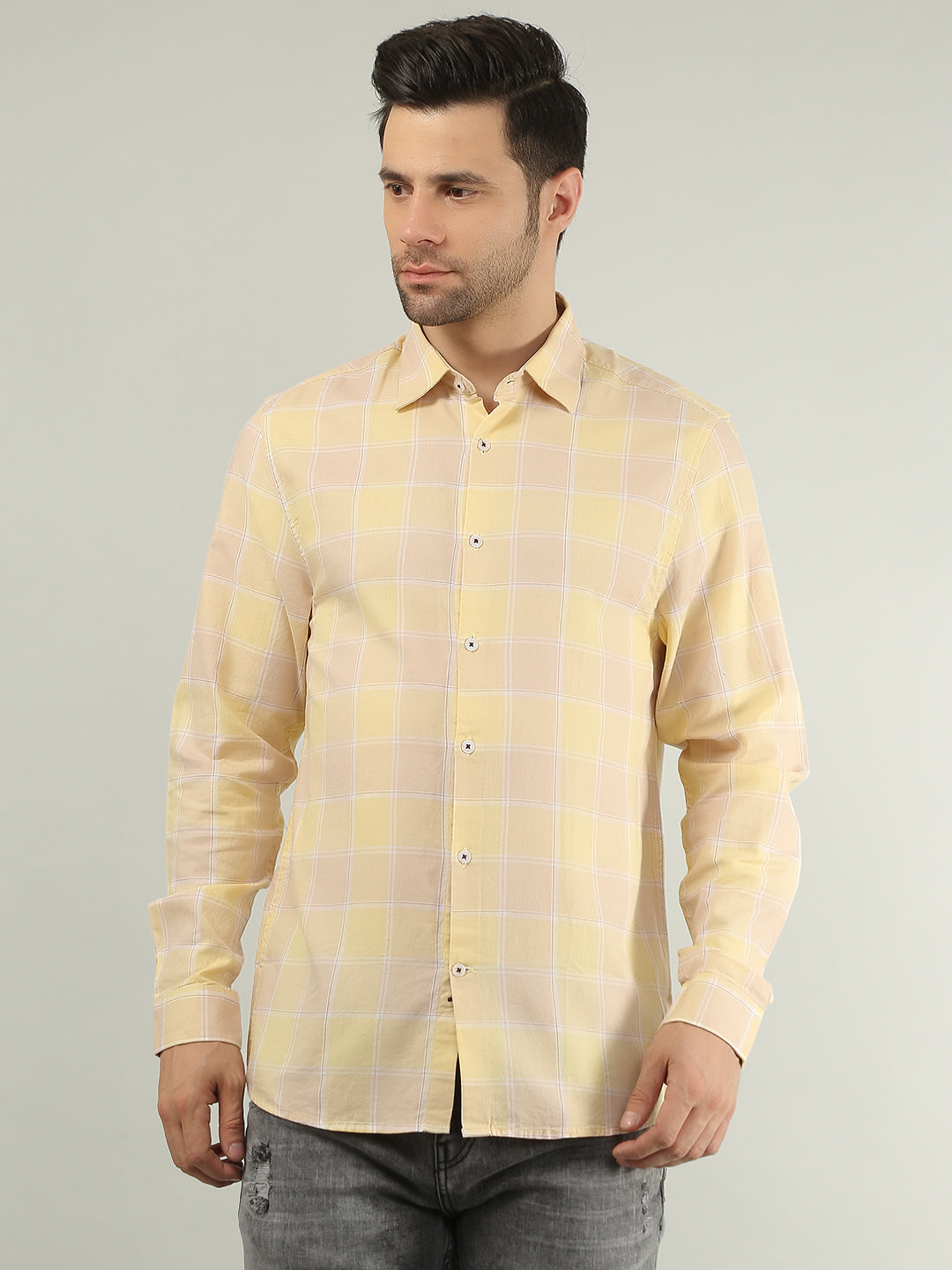 Orange Checkered Regular Fit Shirt