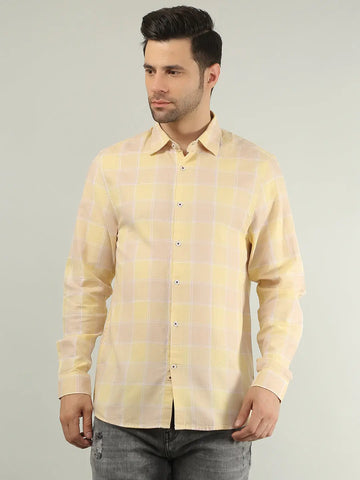 Orange Checkered Regular Fit Shirt TIM PARIS