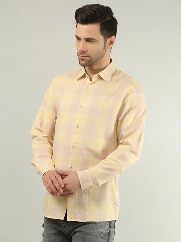 Orange Checkered Regular Fit Shirt TIM PARIS