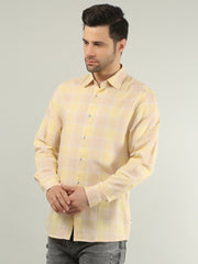 Orange Checkered Regular Fit Shirt