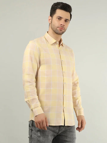 Orange Checkered Regular Fit Shirt TIM PARIS