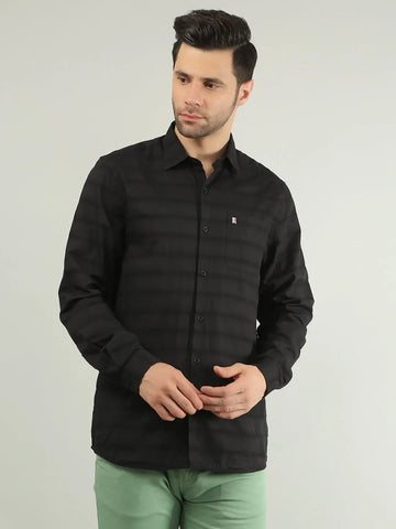 Black Striped Regular Fit Shirt TIM PARIS