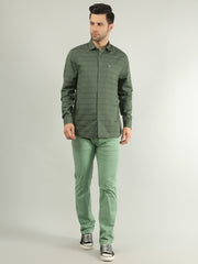 Olive Striped Regular Fit Shirt