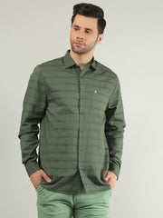 Olive Striped Regular Fit Shirt