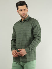 Olive Striped Regular Fit Shirt