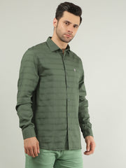 Olive Striped Regular Fit Shirt