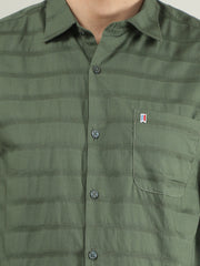 Olive Striped Regular Fit Shirt