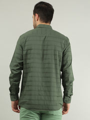 Olive Striped Regular Fit Shirt