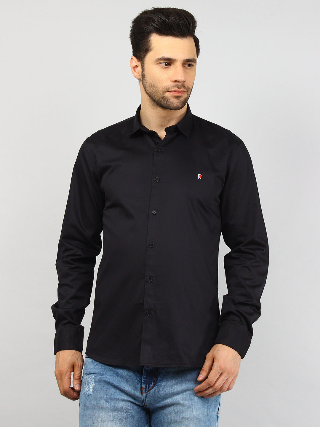 Black Solid Regular Fit Shirt