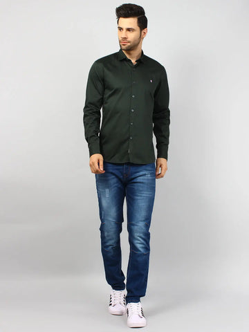 Green Solid Regular Fit Shirt TIM PARIS