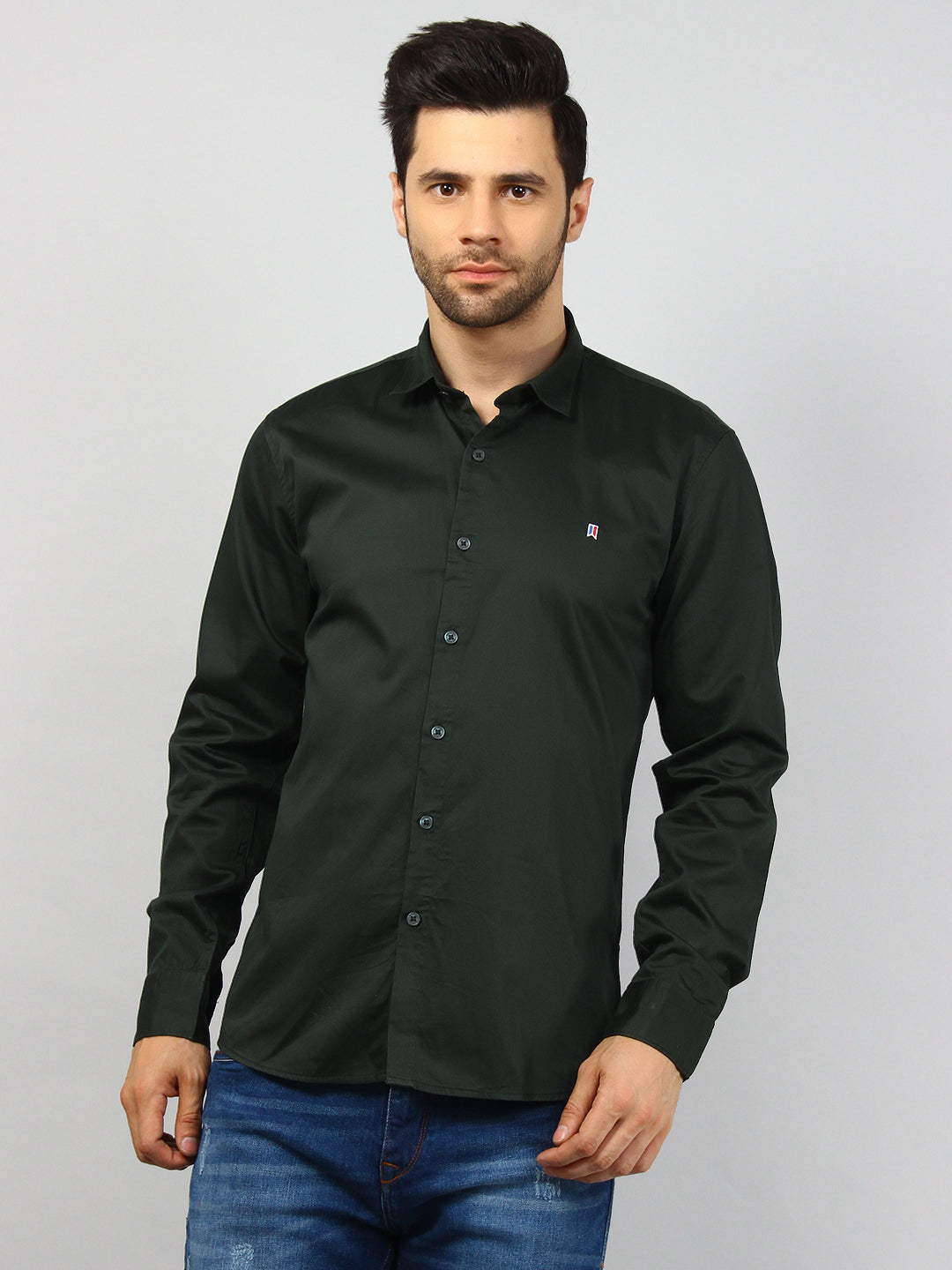 Green Solid Regular Fit Shirt