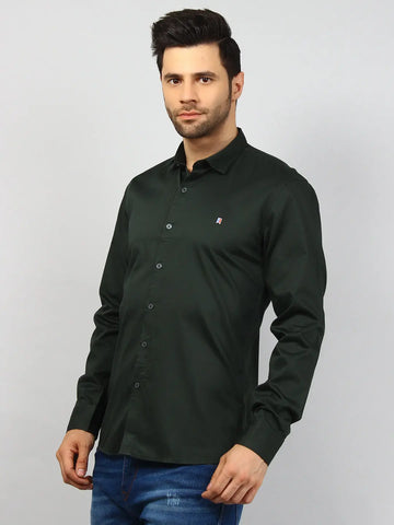 Green Solid Regular Fit Shirt TIM PARIS