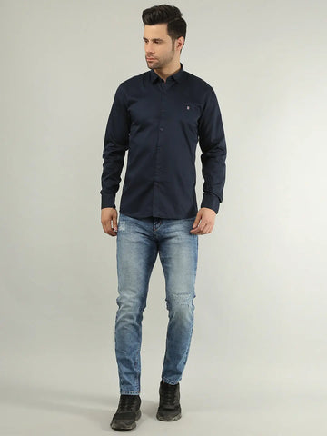 Navy Blue Solid Regular Fit Shirt TIM PARIS