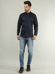 Navy Blue Solid Regular Fit Shirt