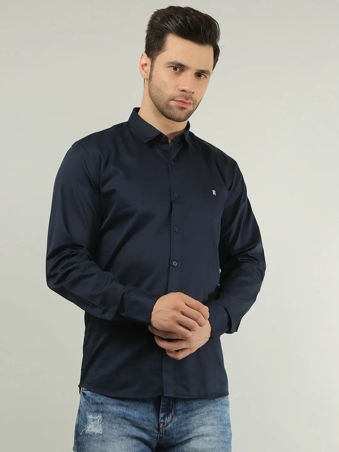 Navy Blue Solid Regular Fit Shirt TIM PARIS