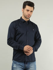 Navy Blue Solid Regular Fit Shirt