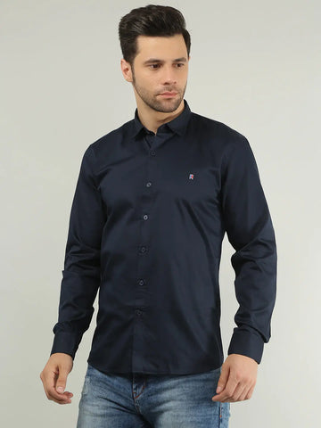 Navy Blue Solid Regular Fit Shirt TIM PARIS