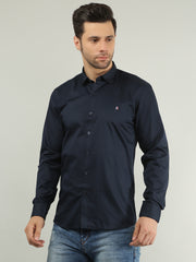 Navy Blue Solid Regular Fit Shirt