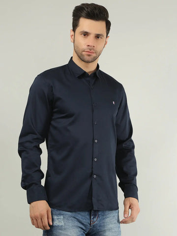 Navy Blue Solid Regular Fit Shirt TIM PARIS