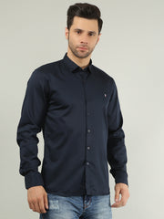 Navy Blue Solid Regular Fit Shirt