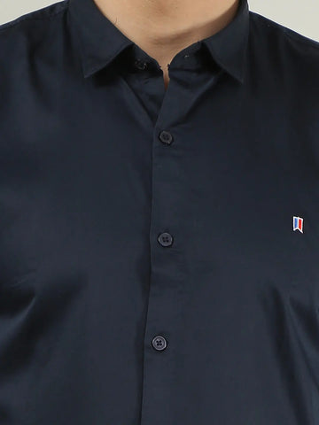Navy Blue Solid Regular Fit Shirt TIM PARIS