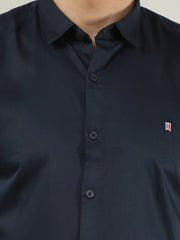 Navy Blue Solid Regular Fit Shirt