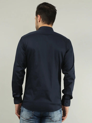 Navy Blue Solid Regular Fit Shirt TIM PARIS