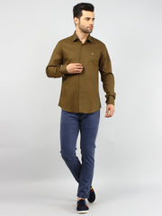 Brown Solid Regular Fit Shirt