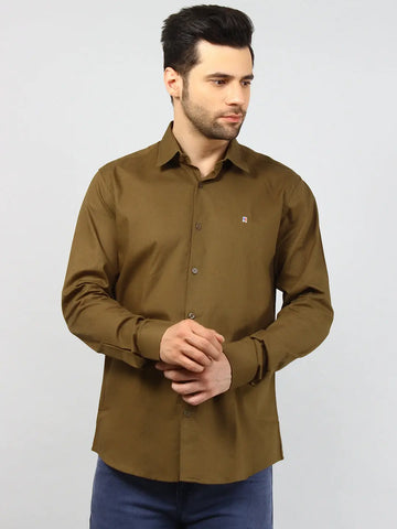 Brown Solid Regular Fit Shirt Tim Paris