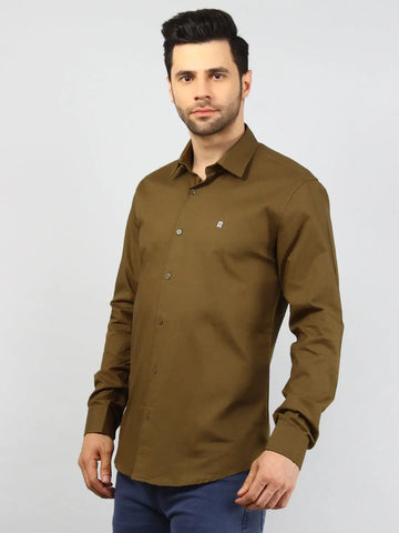 Brown Solid Regular Fit Shirt Tim Paris