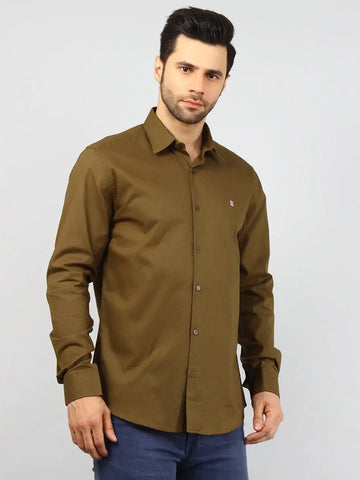 Brown Solid Regular Fit Shirt Tim Paris