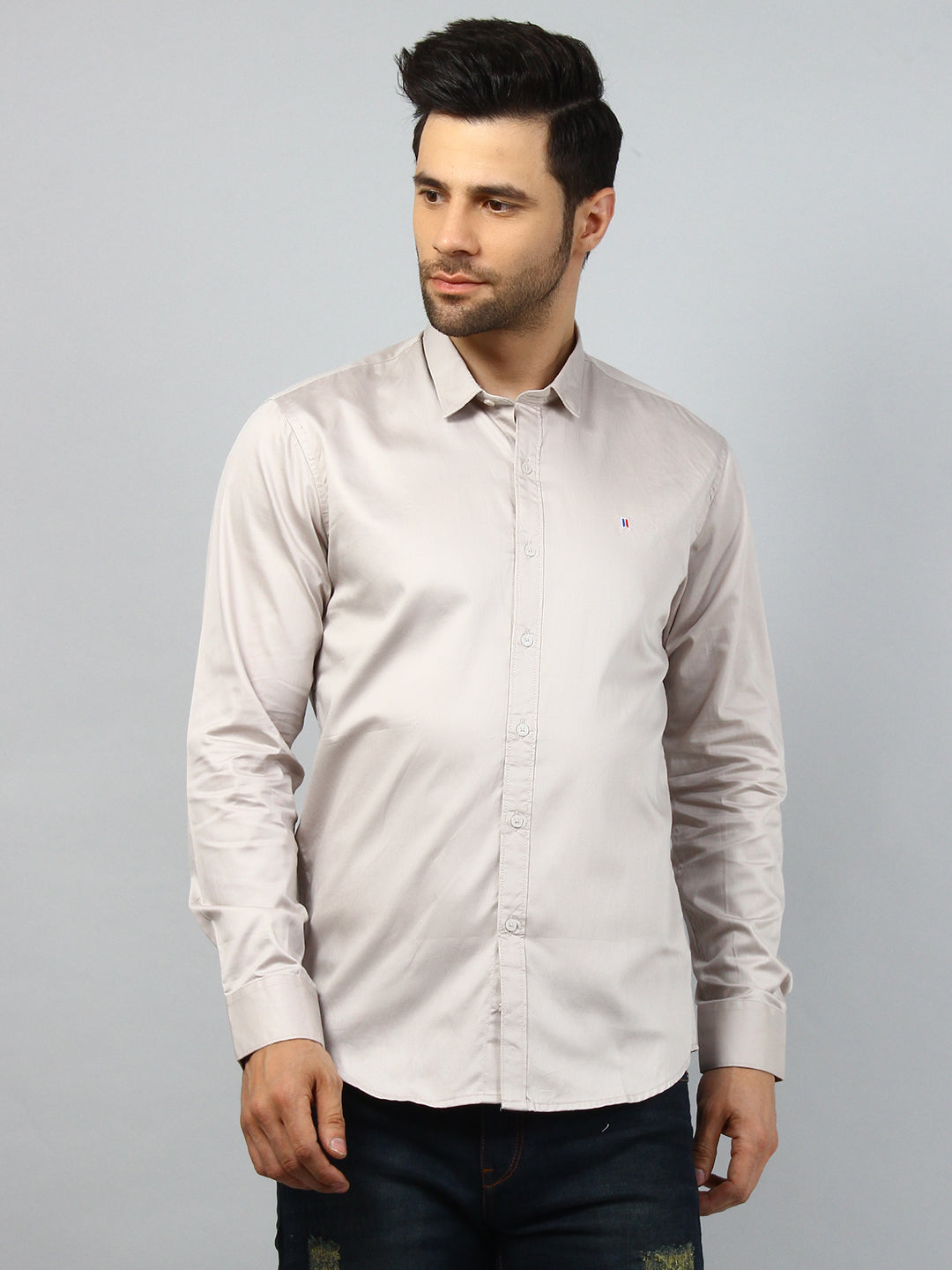 Light Grey Solid Regular Fit Shirt