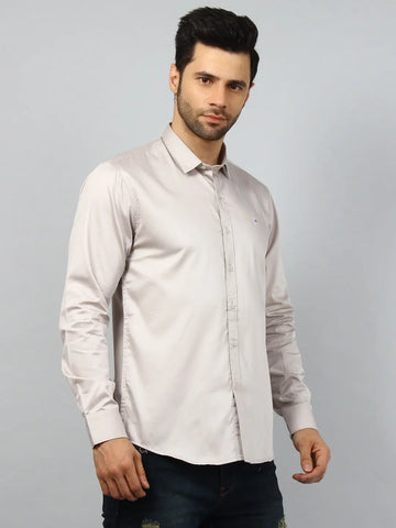 Light Grey Solid Regular Fit Shirt TIM PARIS