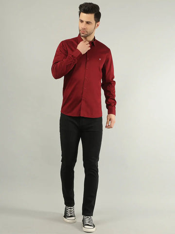 Maroon Solid Regular Fit Shirt Tim Paris